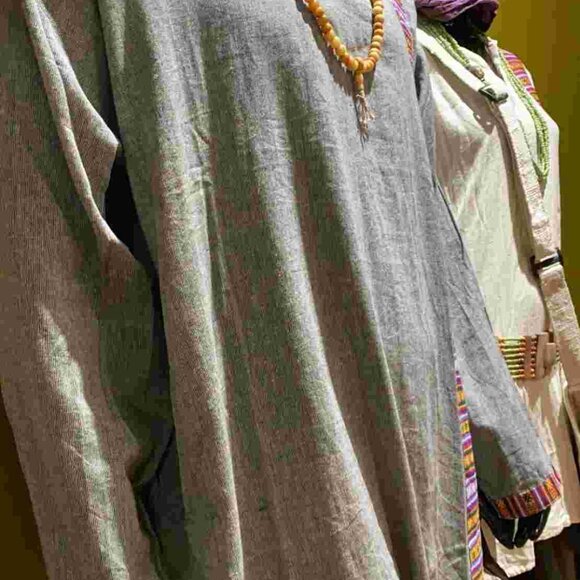 Cotton Bhutani Trim Long-Sleeve V-Neck Tunic - Solid (Gray) - Picture 2 of 5